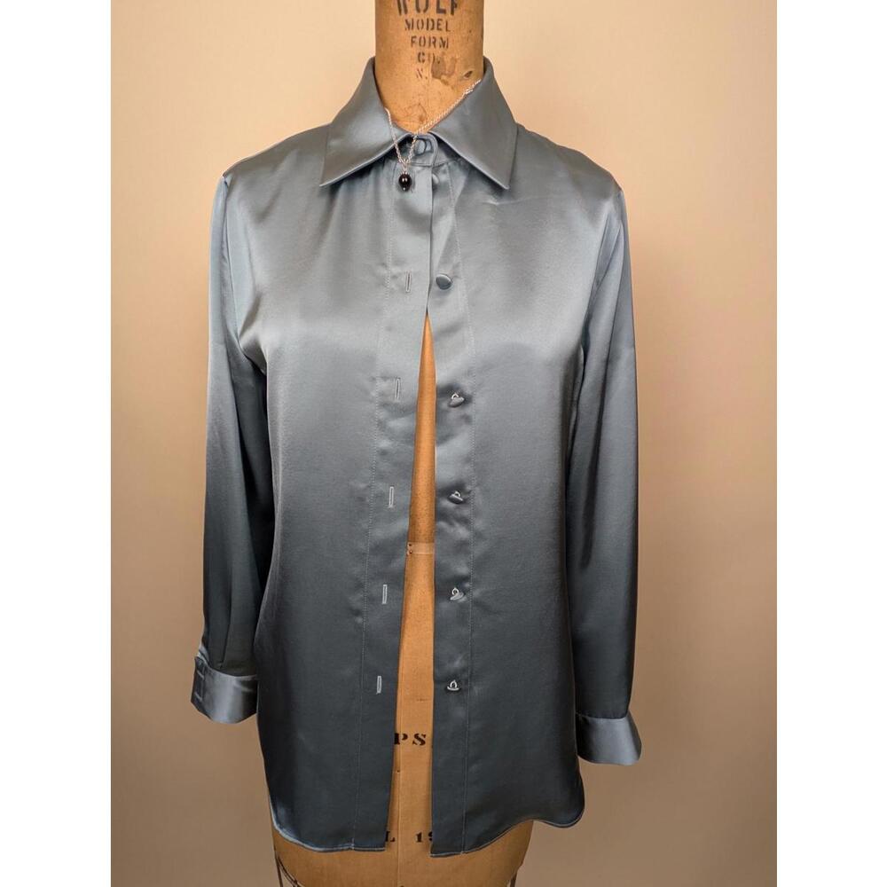 Armani ice blue satin button up shirt